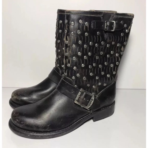 Frye Jenna Stud Leather Biker Boots - Picture 3 of 6